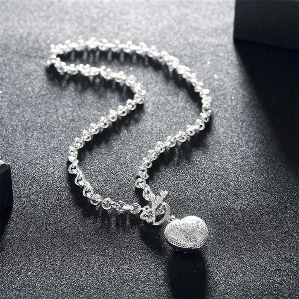 18 Inch Heart W/ Key & Toggle Closure Necklace .925 Sterling Silver Stamped - Picture 2 of 6